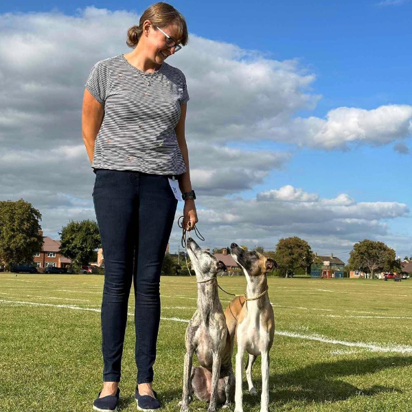 Carly Soffe with two whippets