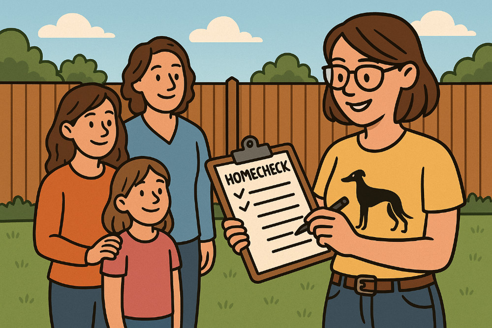 Cartoon of someone doing a homecheck for a new puppy